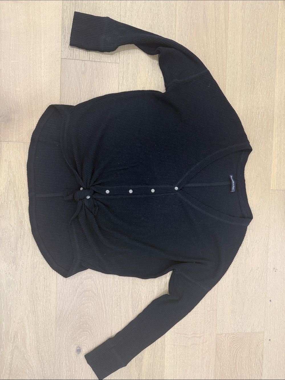 Abercrombie & Fitch Black Ribbed Button-Front Tie-Hem Top